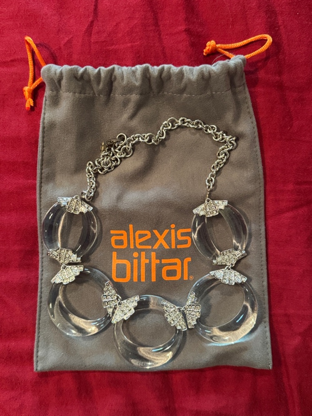 Alexis Bittar Clear Lucite Link Necklace with Crystal Embellishments